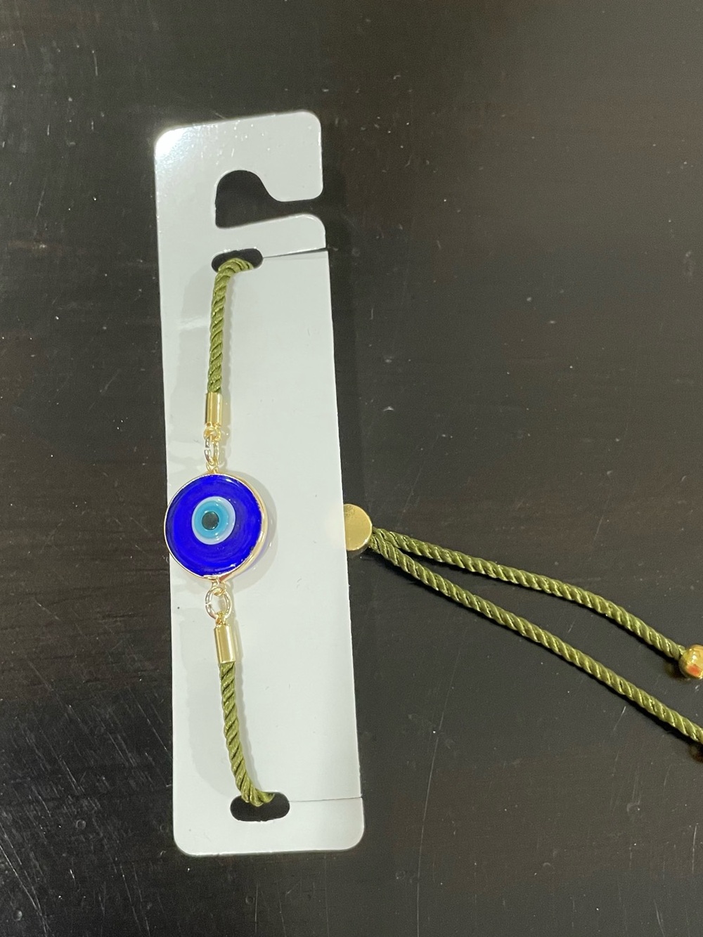 Evil Eye Charm Bracelet - Olive Green Cord with Blue Eye